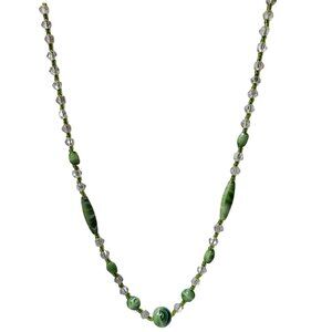 Handcrafted Retro Boho Marbled Green Beaded Necklace 60s 70s Fashion Jewelry